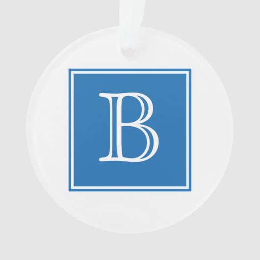 Blue Square Monogram Acrylic Ornament (Vorderseite)