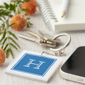 Blue Square Monogram Acrylic Schlüsselanhänger (Vorderseite rechts)