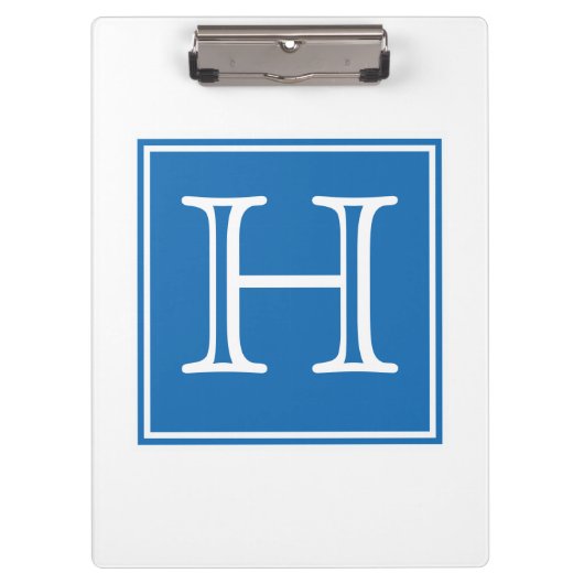 Blue Square Monogram Clipboard Klemmbrett (Vorderseite)