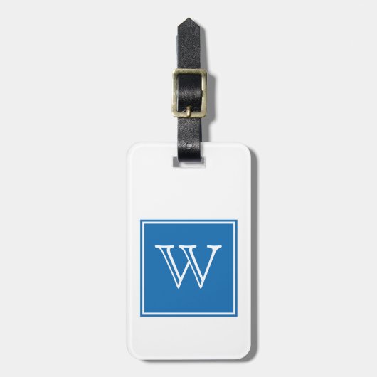 Blue Square Monogram Lugtag Gepäckanhänger (Vorderseite vertikal)