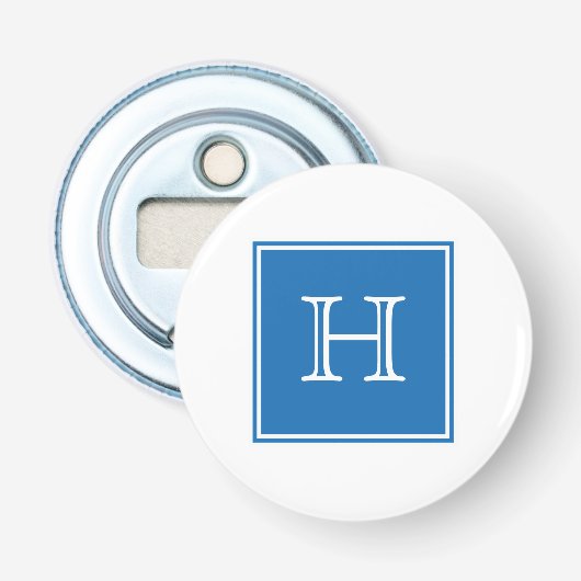 Blue Square Monogram Magnet Flaschenöffner (Vorderseite)