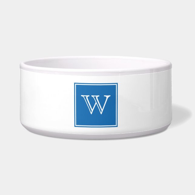 Blue Square Monogram Pet Bowl Napf (Vorderseite)