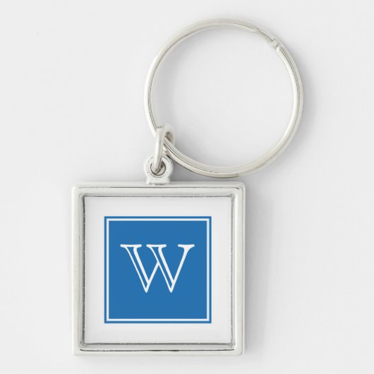 Blue Square Monogram Premium Schlüsselanhänger (Vorne)