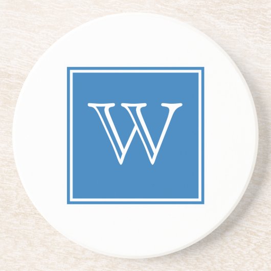 Blue Square Monogram Sandstone Untersetzer (Vorne)