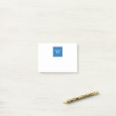 Blue Square Monogram Sticknotes Post-it Klebezettel (Auf Schreibtisch)