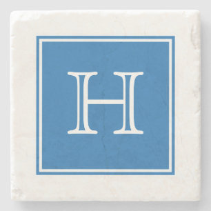 Blue Square Monogram Stone Untersetzer