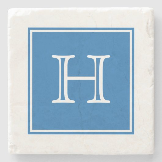 Blue Square Monogram Stone Untersetzer (Vorderseite)