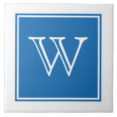 Blue Square Monogram Tile Fliese (Vorderseite)