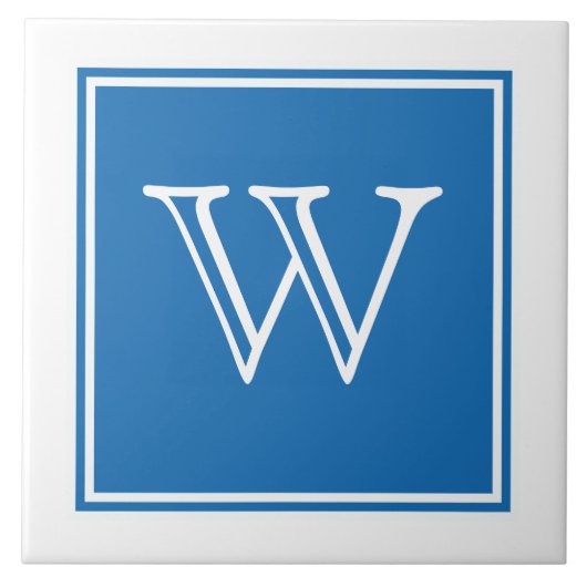 Blue Square Monogram Tile Fliese (Vorderseite)