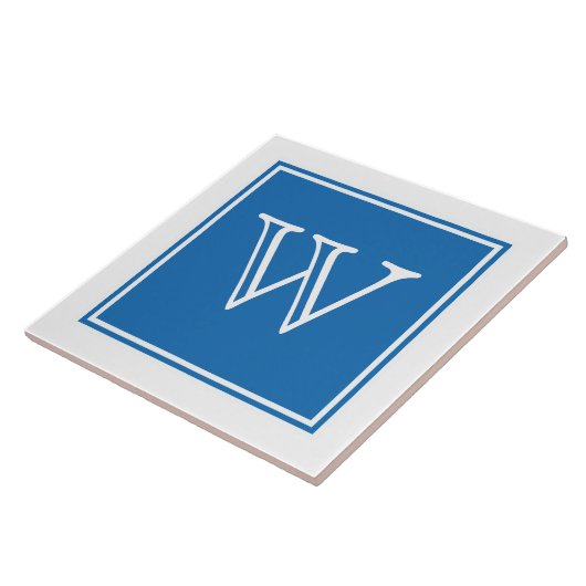 Blue Square Monogram Tile Fliese (Seite)
