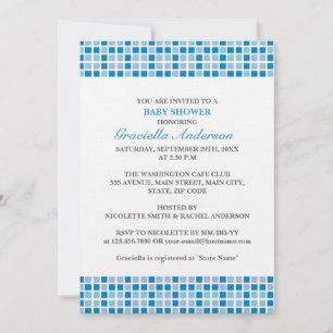 Blue Squares Pattern Baby Dusche Einladung