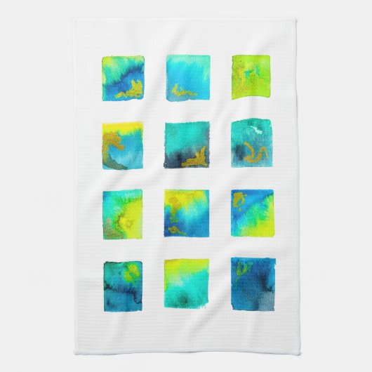 Blue squares watercolor abstract geschirrtuch (Vertikal)