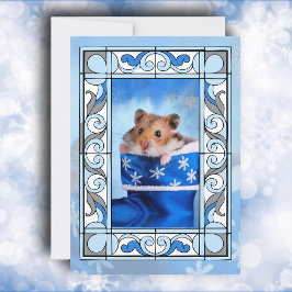 Blue Stached Glass Hamster Weihnachten