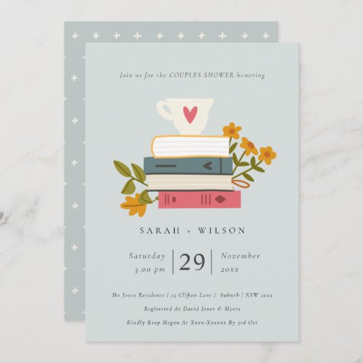Blue Stack Books Floral Couples Dusche laden ein Dankeskarte (Vorne/Hinten)