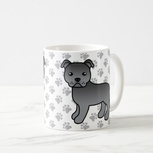 Blue Staffordshire Bull Terrier Niedlich Cartoon D Kaffeetasse (VorderseiteRechts)