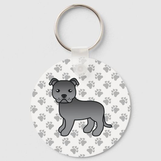 Blue Staffordshire Bull Terrier Niedlich Cartoon D Schlüsselanhänger (Vorderseite)