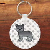 Blue Staffordshire Bull Terrier Niedlich Cartoon D Schlüsselanhänger (Vorderseite)