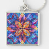 Blue Stainglass Square Schlüsselanhänger (Vorne)