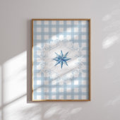Blue Star Gingham Christmas Poster