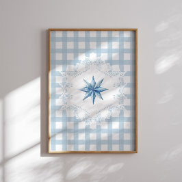 Blue Star Gingham Christmas Poster
