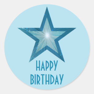 Blue Star "Happy Birthday" in hellblau Runder Aufkleber
