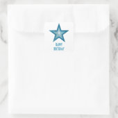 Blue Star "Happy Birthday" Quadrat Aufkleber weiß (Tasche)