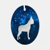 Blue Star Lights Boston Terrier Dog Weihnachten Ornament Aus Metall (Vorderseite links)