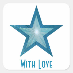 Blue Star "Mit Liebe" viereckige Aufkleber weiß