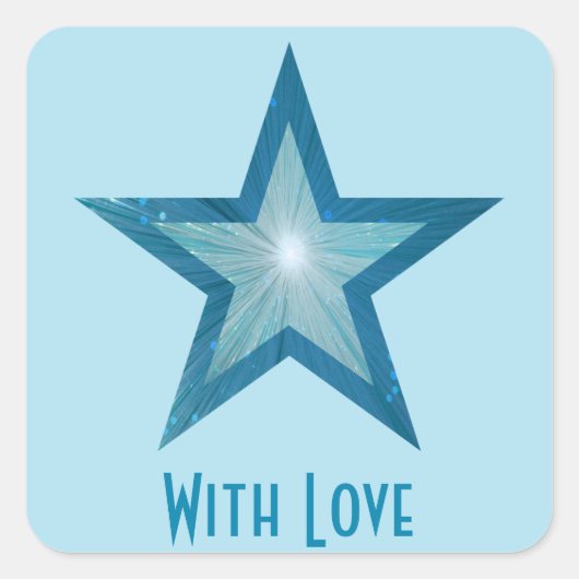 Blue Star "Mit Liebe" viereckiger Aufkleber blass (Vorderseite)