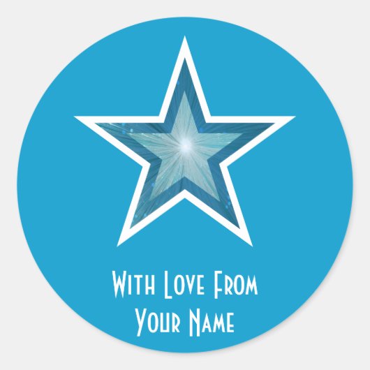 Blue Star "Mit Liebe von", rund Aufkleber blau (Vorderseite)