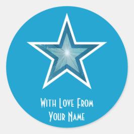 Blue Star "Mit Liebe von", rund Aufkleber blau