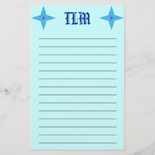 Blue Star Mit Monogramm Stationery Lined Briefpapier (Vorderseite)