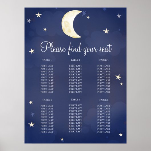 Blue Star Moon Sky Baby Shower Seekarte Poster (Vorne)