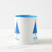 Blue Star Muster Moderne Weihnachtsbaumen Tasse (Zentrum)