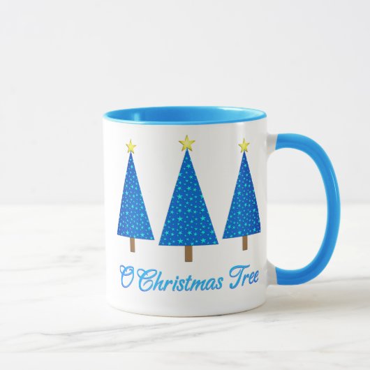 Blue Star Muster Moderne Weihnachtsbaumen Tasse (Rechts)