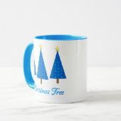 Blue Star Muster Moderne Weihnachtsbaumen Tasse (Vorderseite Links)