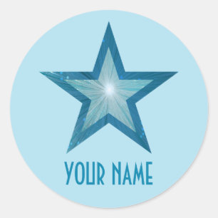 Blue Star "Name" Rundkleber blass blau Runder Aufkleber