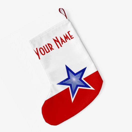 Blue Star Red Name Strumpf zweiseitig Kleiner Weihnachtsstrumpf (Rückseite (Hängend))