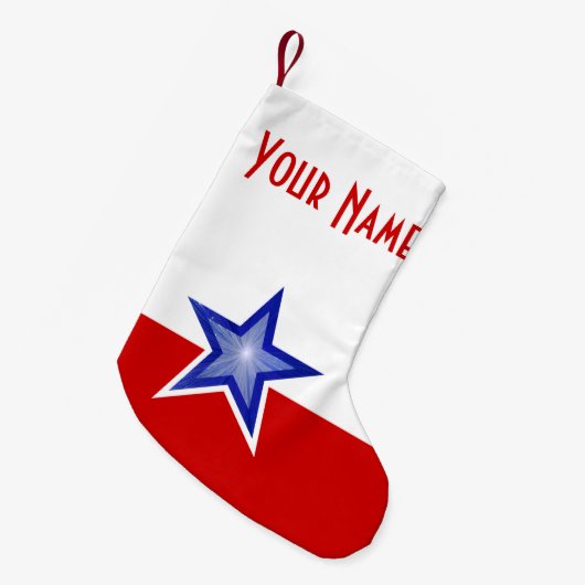 Blue Star Red Name Strumpf zweiseitig Kleiner Weihnachtsstrumpf (Vorderansicht (hängend))