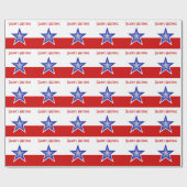 Blue Star Red Season's Greetings Stripe Geschenkpapier (Flach)