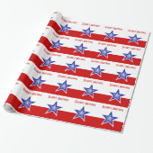Blue Star Red Season's Greetings Stripe Geschenkpapier (Ungerollt)
