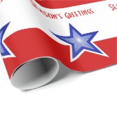 Blue Star Red Season's Greetings Stripe Geschenkpapier (Rolleneckpunkt)