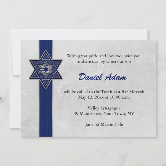 Blue Star Stripe Bar Mitzvah Einladung (Vorderseite)