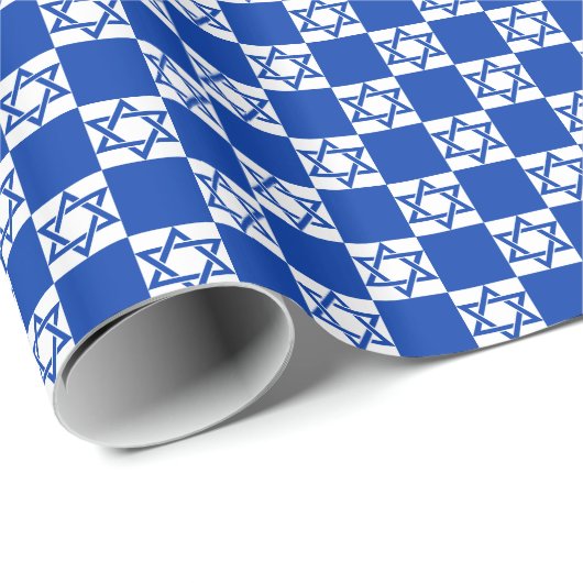 Blue Star von David auf Blue/White Checkered Geschenkpapier (Rolleneckpunkt)
