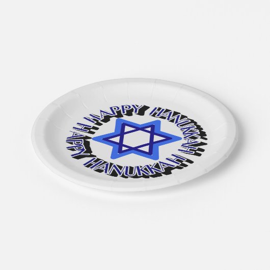 Blue Star von David Happy Hanukkah Chanukkah Juden Pappteller (Schrägansicht)