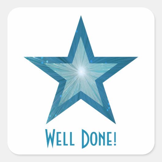 Blue Star 'Well Done' Quadrat Aufkleber weiß (Vorderseite)