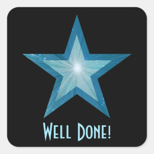 Blue Star 'Well Done' quadratischer Aufkleber schw