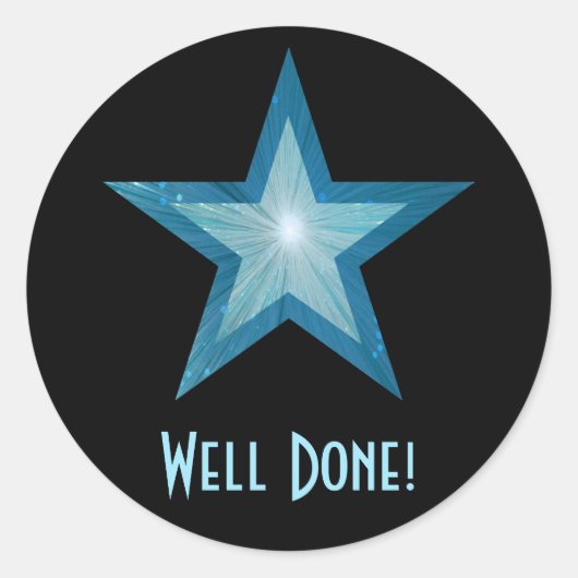 Blue Star 'Well Done' runder Aufkleber schwarz! (Vorderseite)