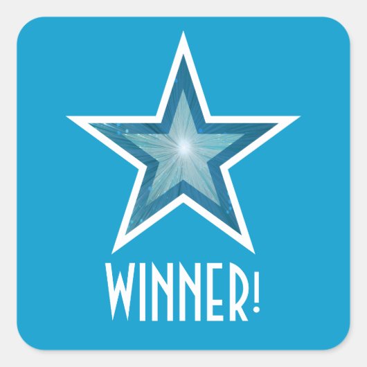 Blue Star 'WINNER' Quadrat Aufkleber blau (Vorderseite)
