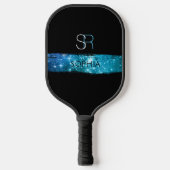 Blue Stardust Brush Stroke, Monogramm und Name Pickleball Schläger (Vorderseite)